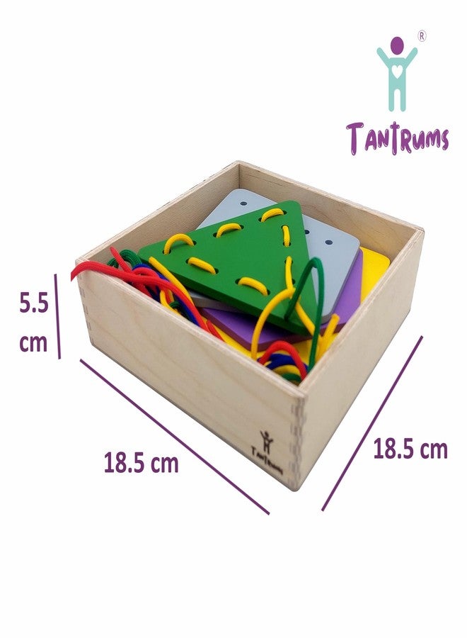 Tantrums Educational Lacing Toy with Wooden Shape Boards, 8 Colorful Shapes and 8 Laces with Box, Fine Motor Skills Development, Age 3 Years and Above - Image 2